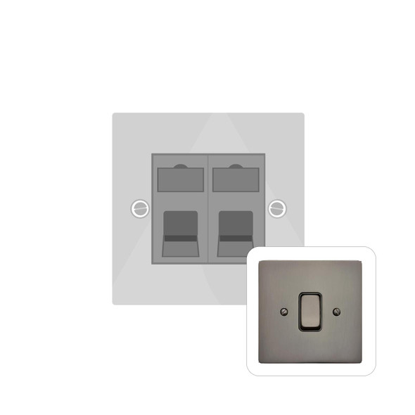 Stylist Grid Range 2 Gang Cat 6 in Polished Bronze - Black Trim